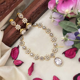 Vriksham Designer Floral With Pear AD Stone Neckpiece-White-G20407